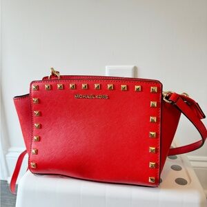 Michael Kors Red Crossbody Bag with Gold Studs
